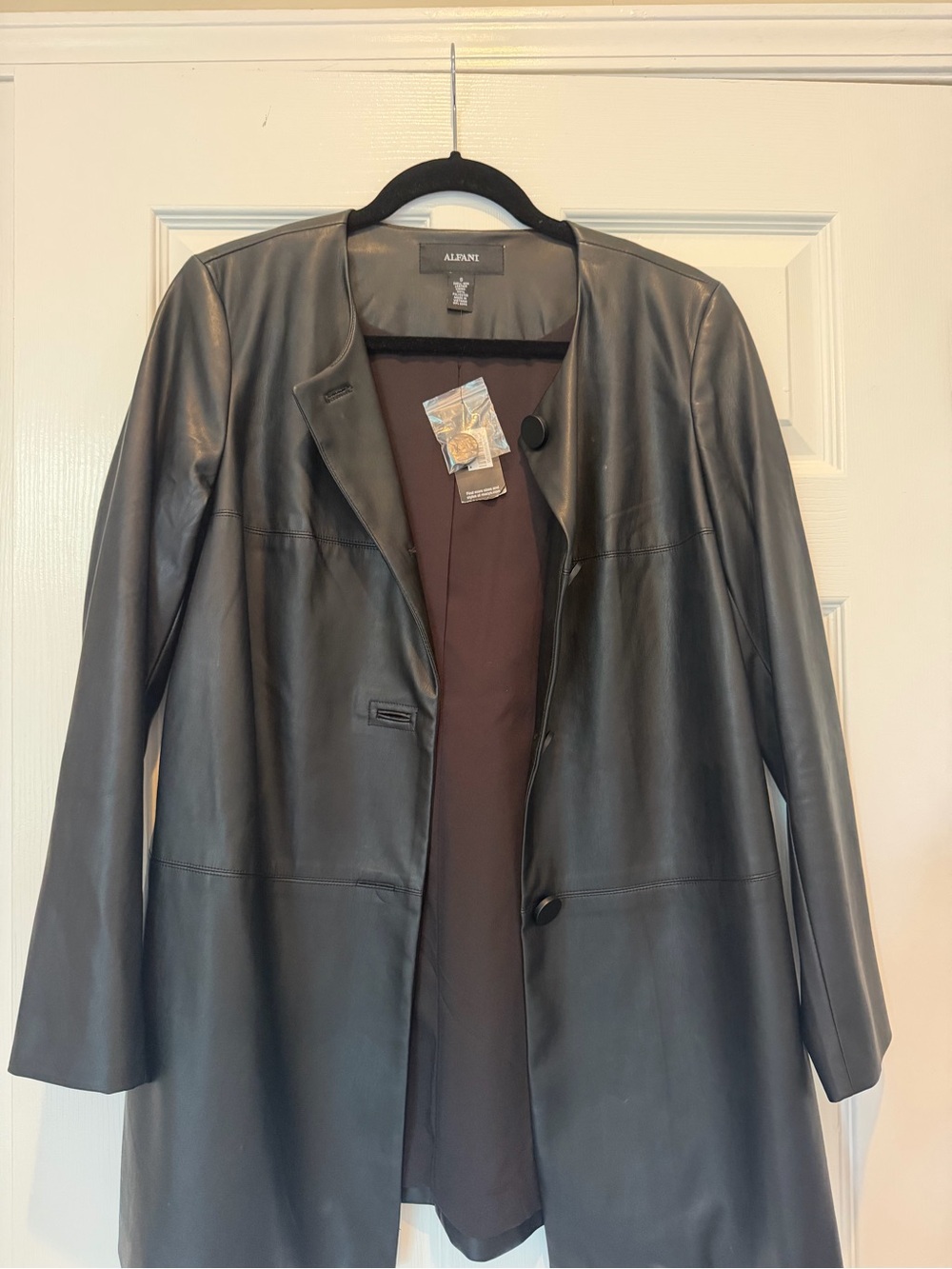 Alfani Prima Oct Black Non-Leather Faux Leather Trench Coat Jacket NWT Size S